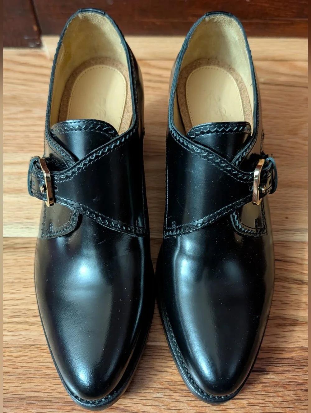 The Office Of Angela Scott Miss Brooke Black Leather Monk Strap Heel EU 35.5